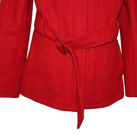 La Redoute US 6 UK 10 Red Belted Wool Blend Full Zip Snaps Knit Collar Coat - Picture 7 of 11